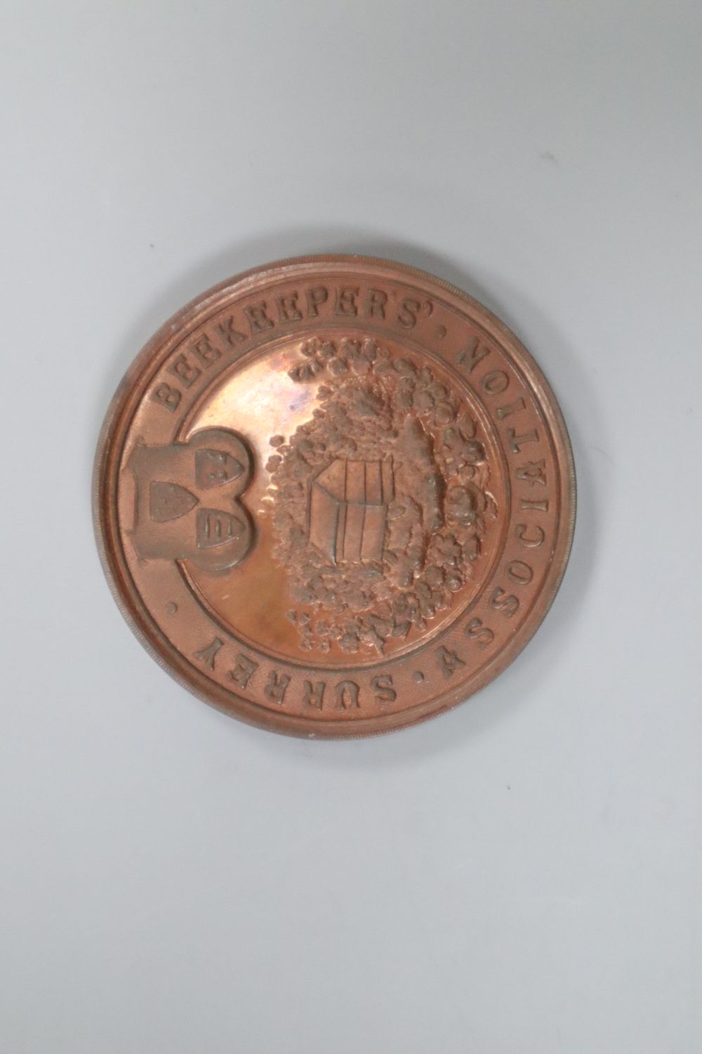 A Surrey Beekeepers Association copper medallion, awarded to L. A. Vidler, Crystal Palace,  1903